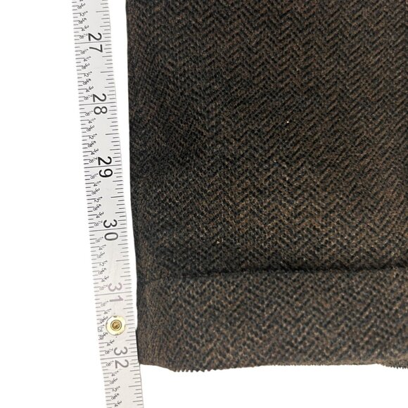 Berle  Men 36x32 Dress Pants Brown Herringbone Pleated Cuffed Made in USA Tweed - Picture 8 of 9